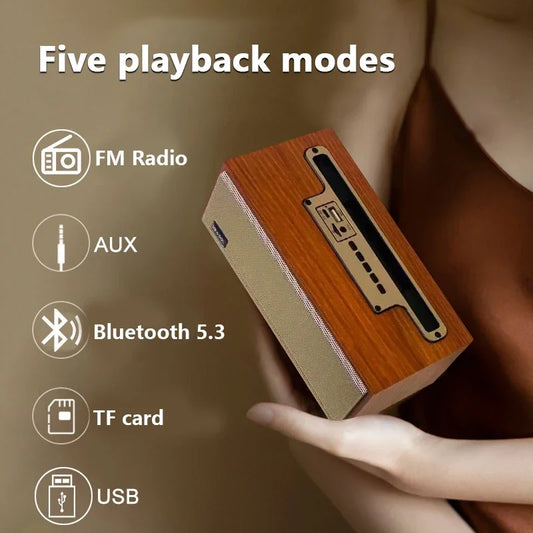 Multifunctional Wooden Bluetooth Speaker TWS Wireless Subwoofer Remote Sound System Portable Home Theater caixa de som FM Radio