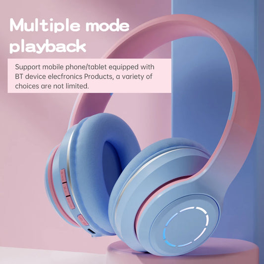 Fashion Wireless BT Headphone with Microphone Wired Memory Card Support Headset for Phone Tablet PC Laptop