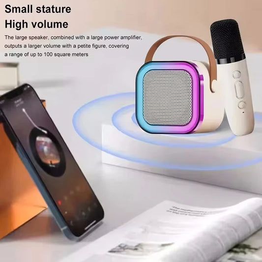 Mini Bluetooth Karaoke Speaker with Mic Portable LED Light Sound Box Music Player Family Singing Kids Gift