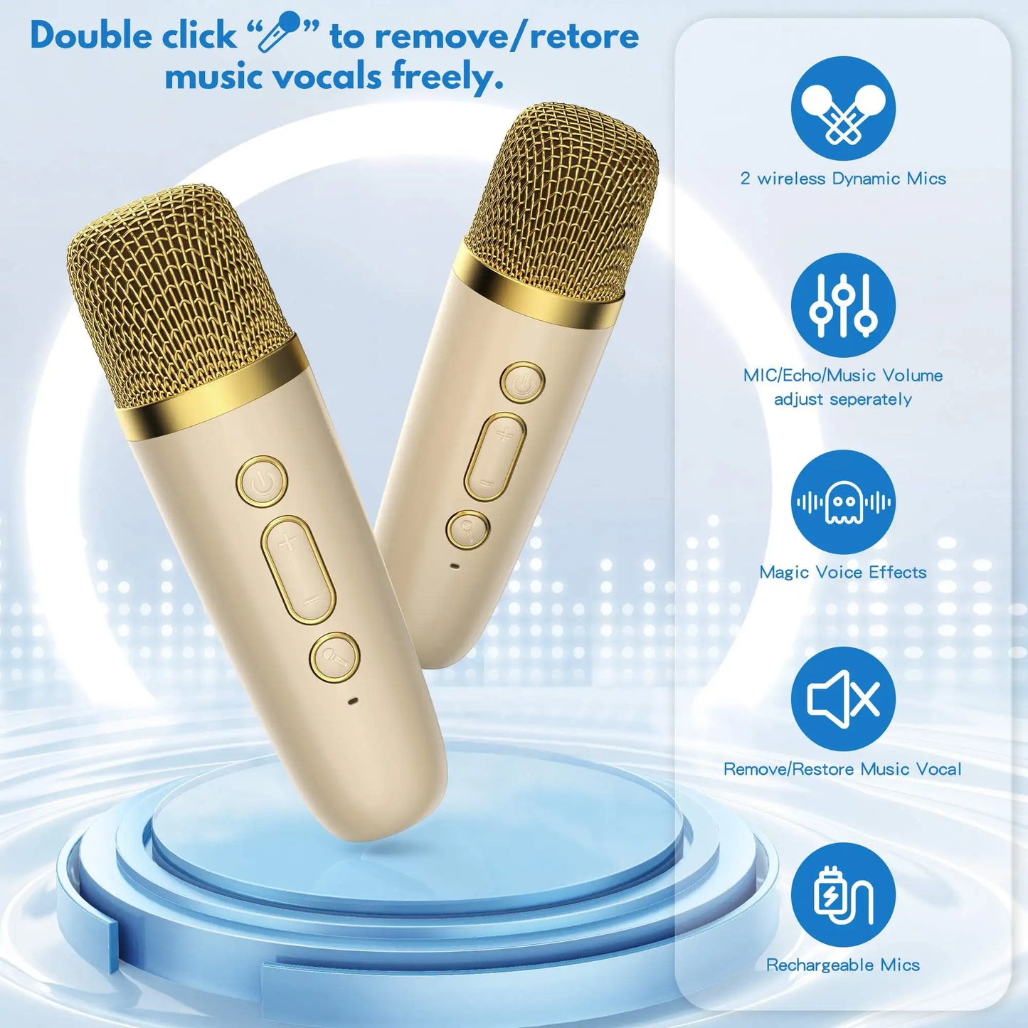 Mini Karaoke Machine，Portable Bluetooth Speaker with 2 Wireless Microphones,Birthday Gifts Suitable for Girls Aged 4 to 12