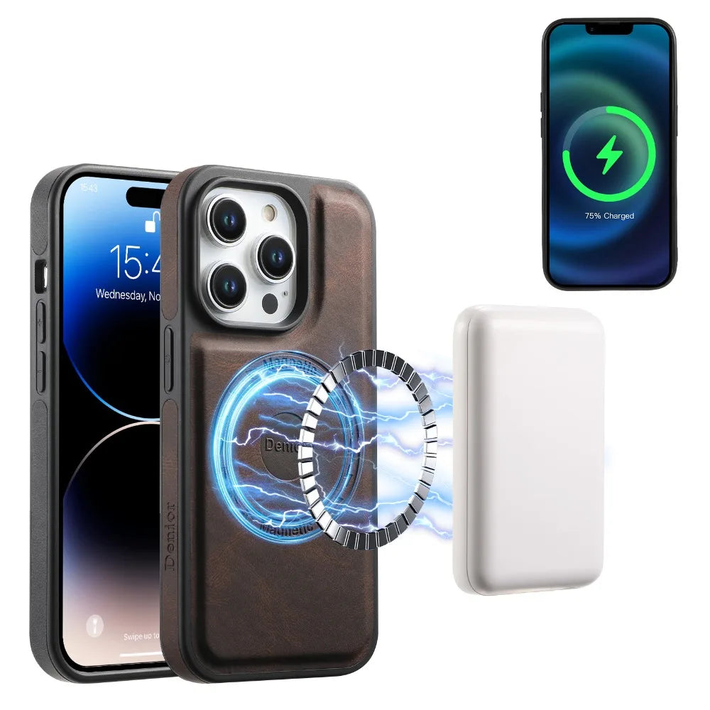 Magnetic Case for iPhone 16 15 14 13 12 Pro Max Plus Vintage Leather Cover for Magsafe Anti-konck Soft Shell iP16 Phone ./\';p