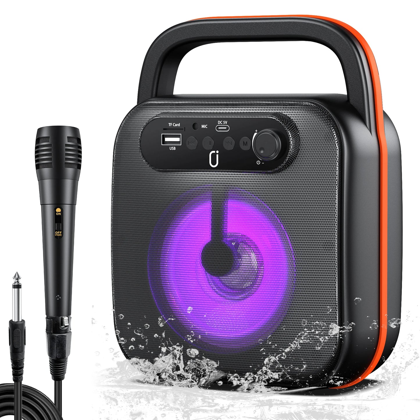 Portable Karaoke Machine with 2 Wireless Microphones, Bluetooth Speaker with Lights, Subwoofers for Home Party, 5 Voice Effects