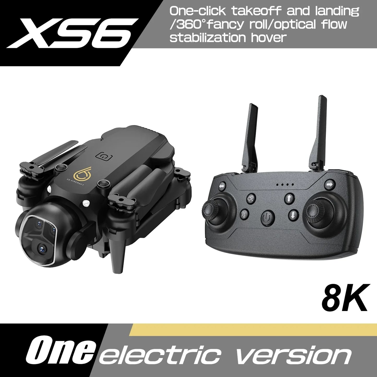 8K HD Dual Camera XS6 VR Drone – Brushless Motor & 5G WIFI, Optical Flow Positioning Mini RC Quadcopter Toy