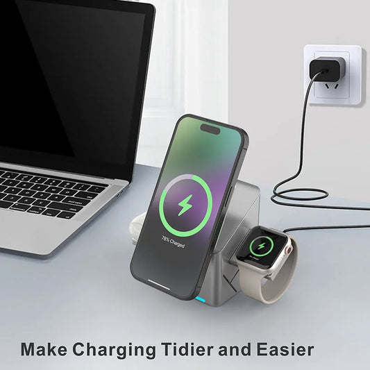 25W 3in1 Magnetic Wireless Charger Stand Fast Charging Dock for iPhone 16 15 14 13 Max Samsung S23 S22 S24