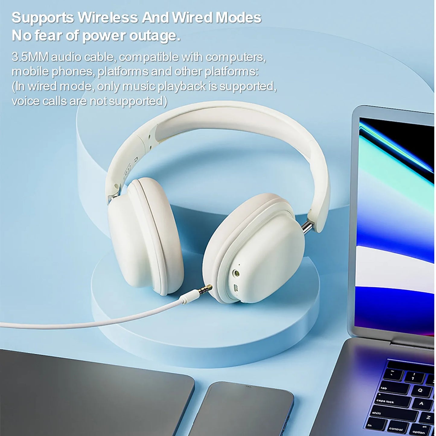 Over Ear Headphone Wireless Gaming Headset BT5.3 Over Ear Headphone with Mic 3.5mm Foldable Earphone Wireless PC Headset