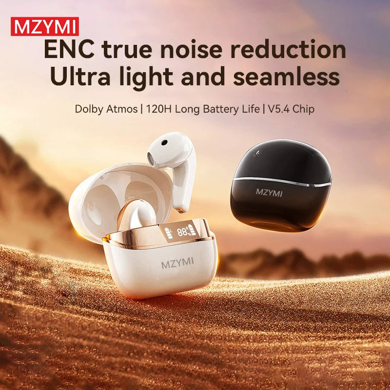 MZYMI Q13 Bluetooth Wireless Earphone ENC Noise Cancelling HD Call Headphone LED Digital Display Sport Gaming Headset With Mic