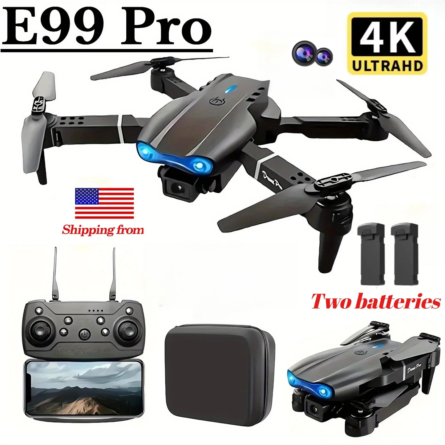 E99Pro 4K FPV Drone with 1080P Wide-Angle Camera, WiFi Real-Time Transmission, Foldable & Altitude Hold Upgrade Perfect Gift