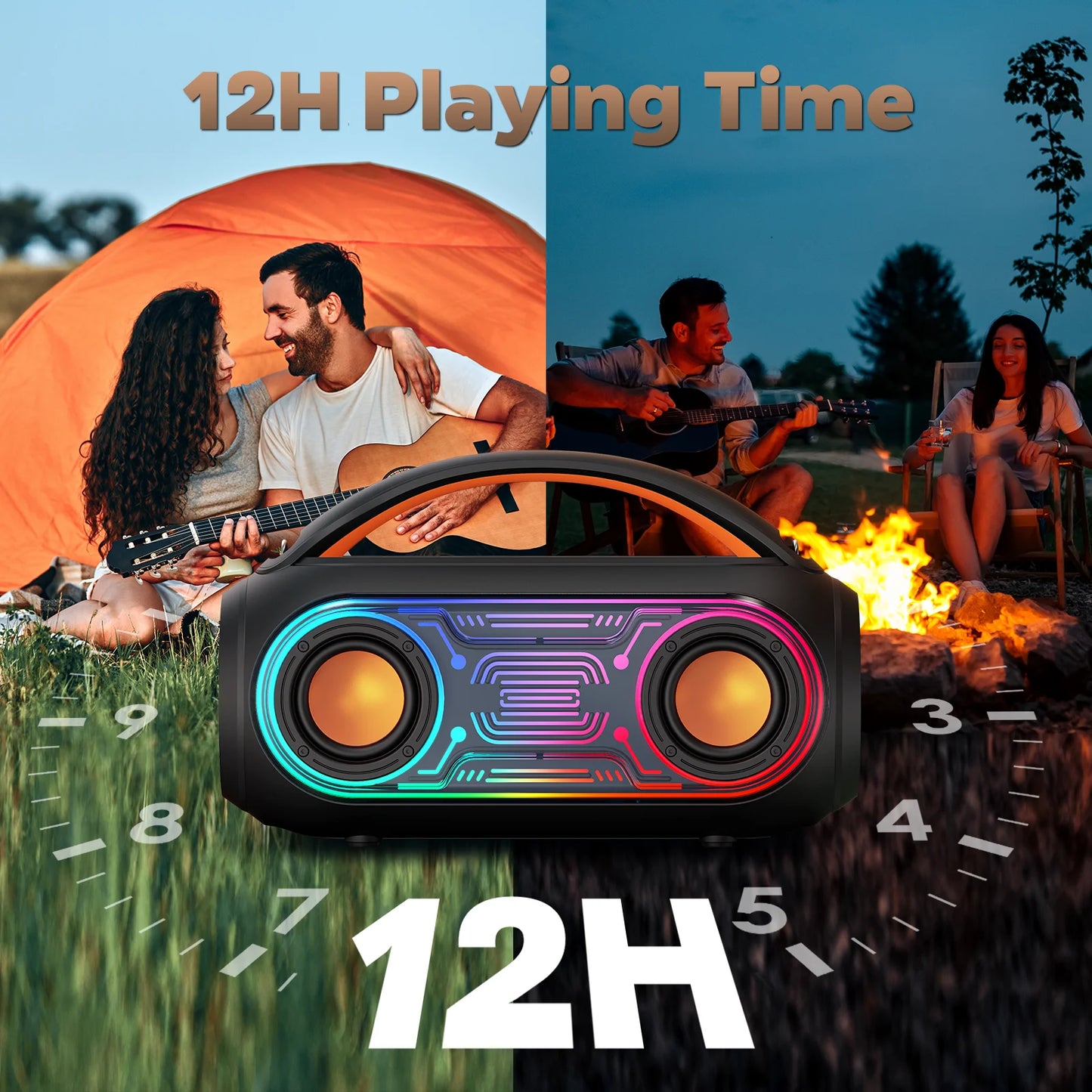 Portable Karaoke Machine with 2 Wireless Microphones, Bluetooth Speaker with Lights, Subwoofers for Home Party, 5 Voice Effects
