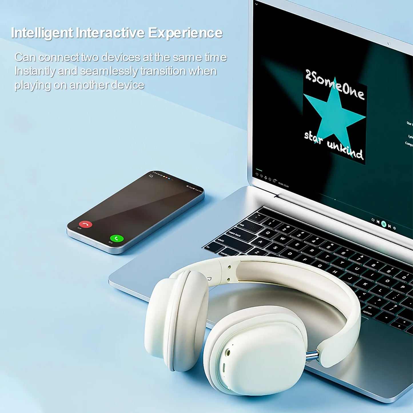 Wireless Gaming Headset Wireless Gaming Headset BT5.3 Over Ear Headphone with Mic 3.5mm Foldable Earphone