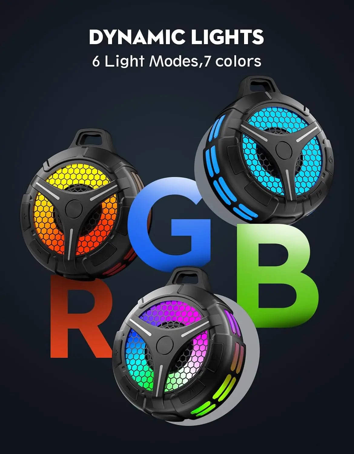 Waterproof Bluetooth Speaker IPX7, Shower Speaker Portable Wireless with Dynamic Lights, TWS Mode, Loud Stereo Sound,Robust Bass
