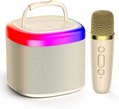 Mini Karaoke Machine，Portable Bluetooth Speaker with 2 Wireless Microphones,Birthday Gifts Suitable for Girls Aged 4 to 12