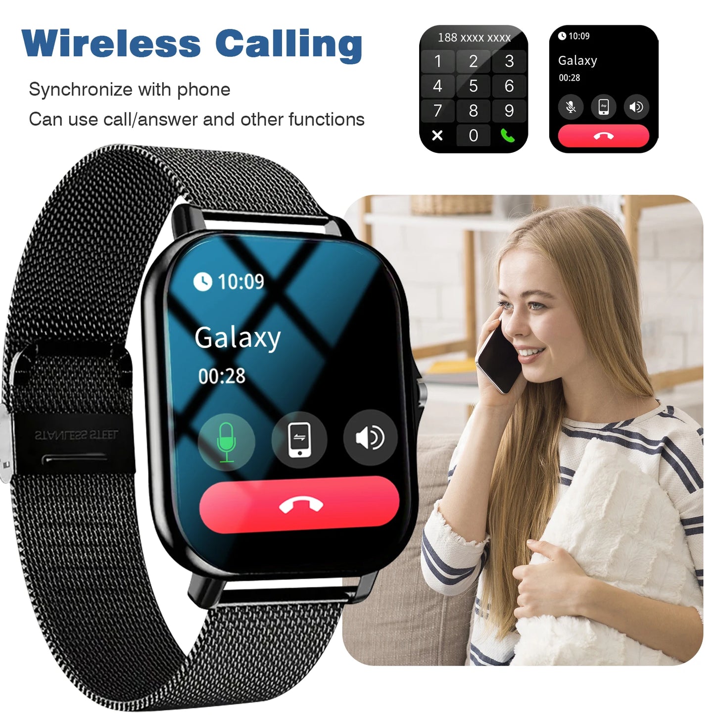 1.83-Inch Smartwatch for Men and Women - Wireless Calling, Music Playback, Weather Forecast, Call & App Notifications