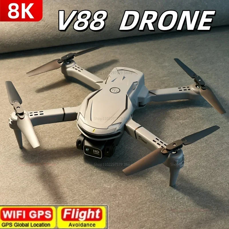 New V88 Drone VR 8K Professional HD Dual Camera WIFI Obstacle Avoidance Photography Optical Flow Foldable UAV Toys Holiday Gifts