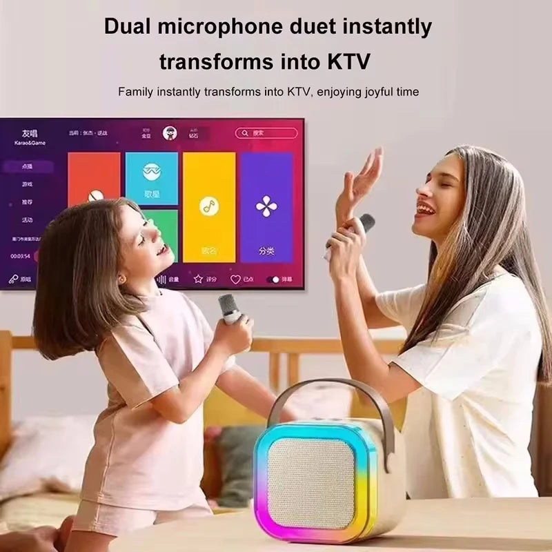 Mini Bluetooth Karaoke Speaker with Mic Portable LED Light Sound Box Music Player Family Singing Kids Gift