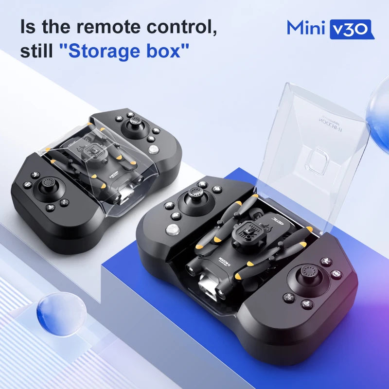 Mini V30 WiFi FPV Drone With 4K HD Dual Camera Obstacle Avoidance Drones Foldable RC Quadcopter Gift for Adults Kid Black Grey