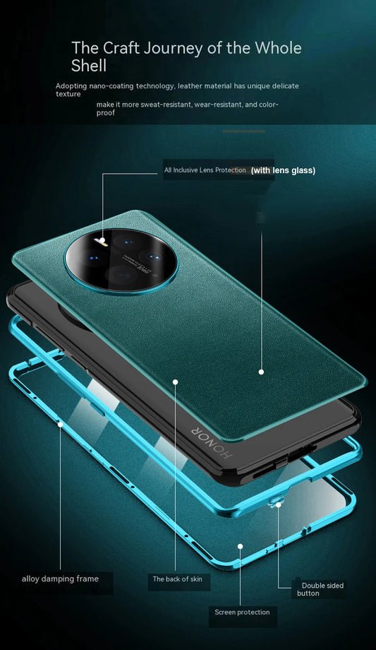 Luxury Leather Glass 360° Cover for Honor Magic 6 7 Pro HD Shockproof Bumper Phone Case Funda for Honor Magic 6 5 4 Lite 5G2028