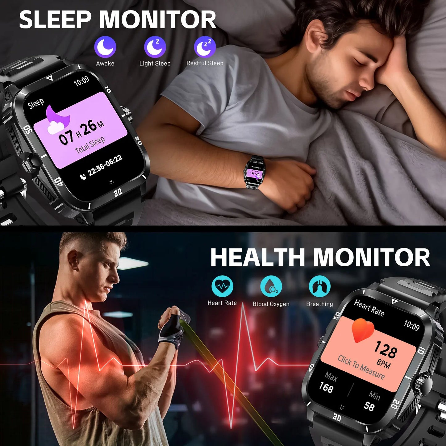LaNikar Smart Watch 3ATM Waterproof  IPS Screen Military KT71 Men 100+ Sport Mode Heart Rate Blood Pressure For Huawei Xiaomi
