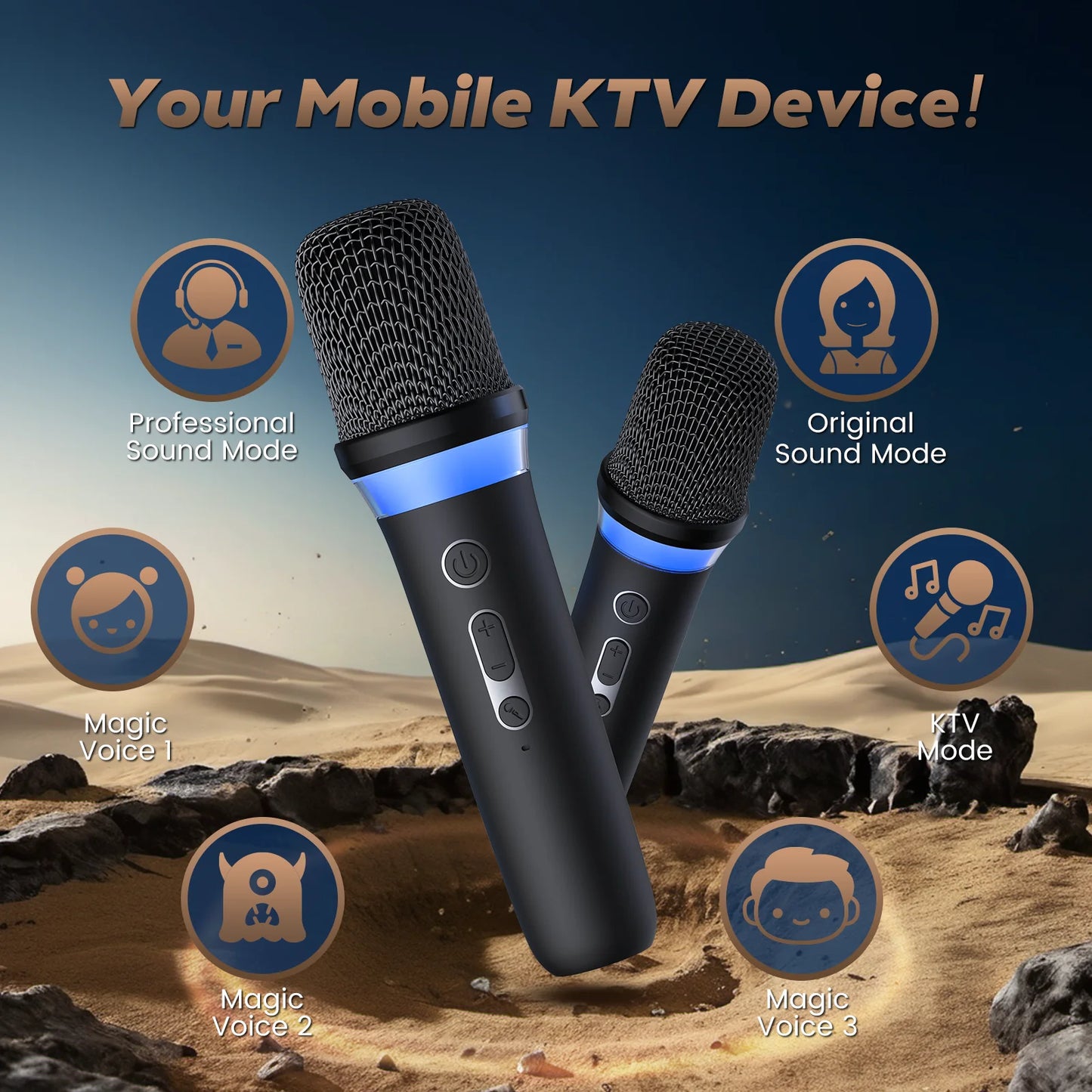 Portable Karaoke Machine with 2 Wireless Microphones, Bluetooth Speaker with Lights, Subwoofers for Home Party, 5 Voice Effects