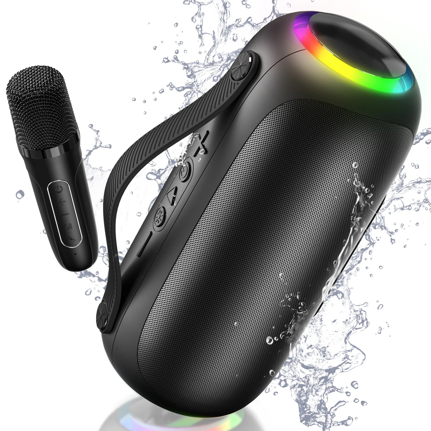 Portable Karaoke Machine with 2 Wireless Microphones, Bluetooth Speaker with Lights, Subwoofers for Home Party, 5 Voice Effects