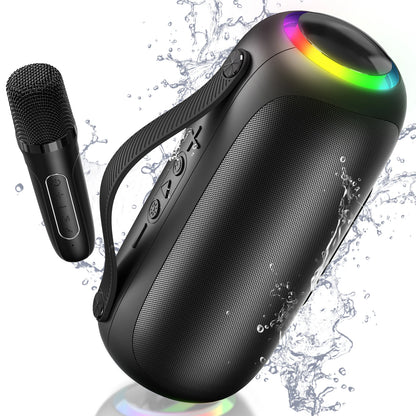 Portable Karaoke Machine with 2 Wireless Microphones, Bluetooth Speaker with Lights, Subwoofers for Home Party, 5 Voice Effects