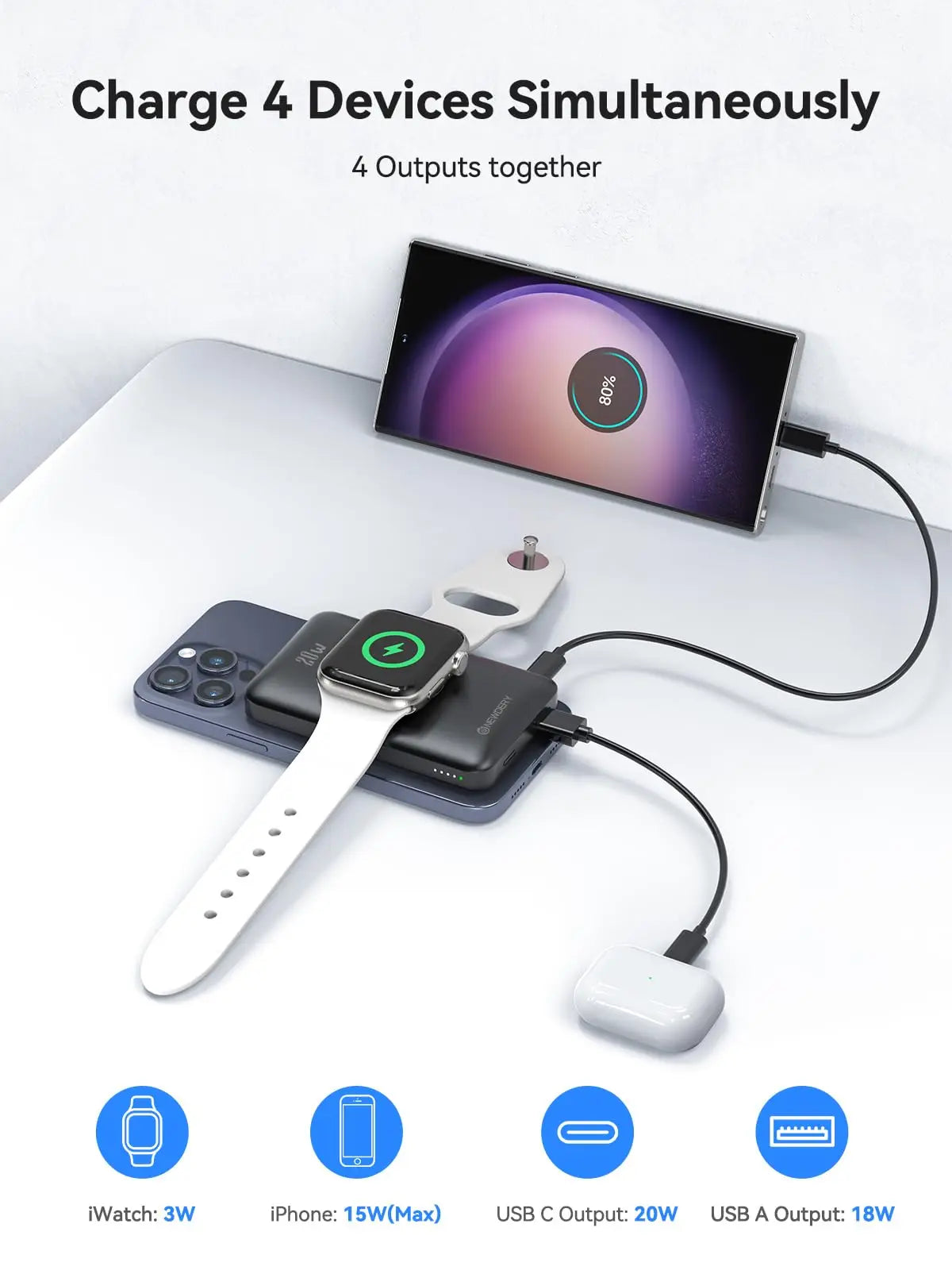 Magnetic Power bank 10000mAh Wireless Portable Charger For iPhone 17 16 15 14/Apple Watch 20W USB C Fast Charging Battery Pack