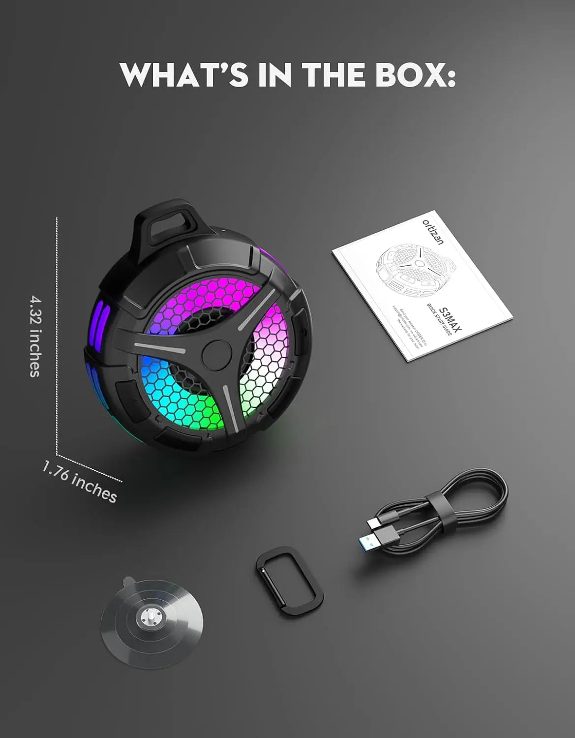 Waterproof Bluetooth Speaker IPX7, Shower Speaker Portable Wireless with Dynamic Lights, TWS Mode, Loud Stereo Sound,Robust Bass