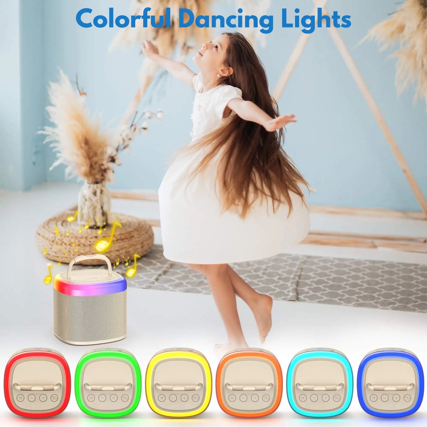 Mini Karaoke Machine，Portable Bluetooth Speaker with 2 Wireless Microphones,Birthday Gifts Suitable for Girls Aged 4 to 12