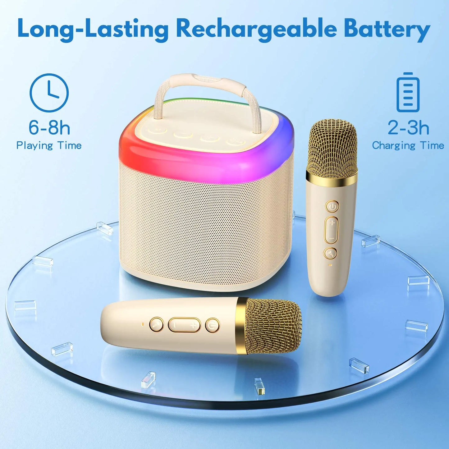 Mini Karaoke Machine，Portable Bluetooth Speaker with 2 Wireless Microphones,Birthday Gifts Suitable for Girls Aged 4 to 12
