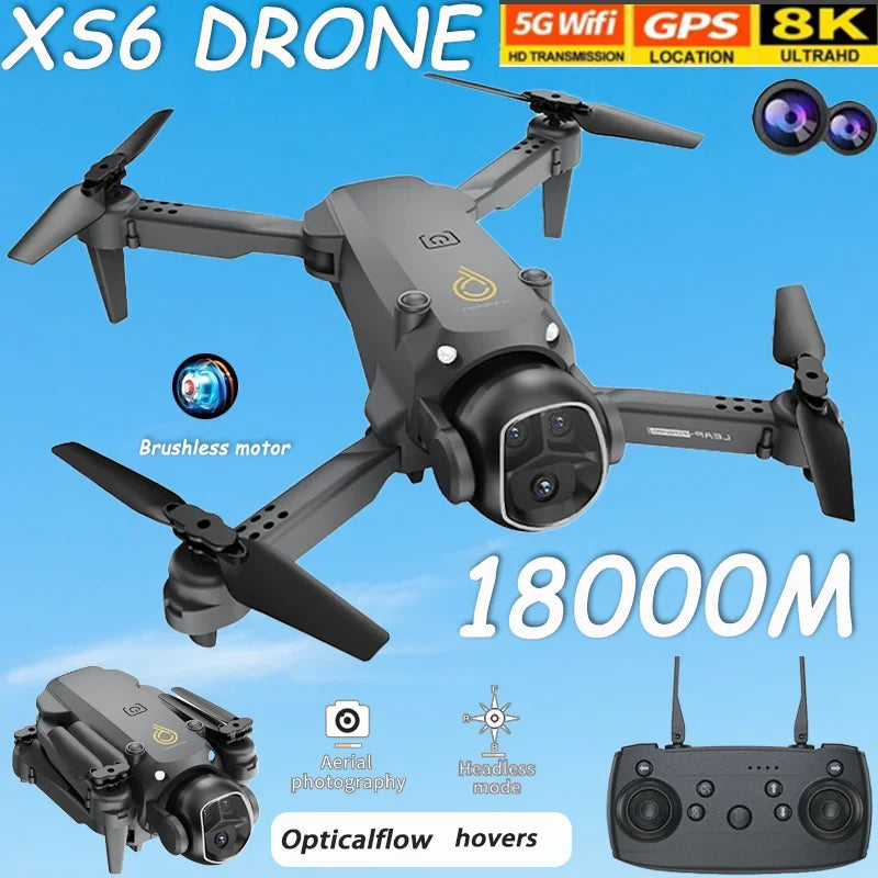 8K HD Dual Camera XS6 VR Drone – Brushless Motor & 5G WIFI, Optical Flow Positioning Mini RC Quadcopter Toy