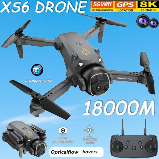 8K HD Dual Camera XS6 VR Drone – Brushless Motor & 5G WIFI, Optical Flow Positioning Mini RC Quadcopter Toy