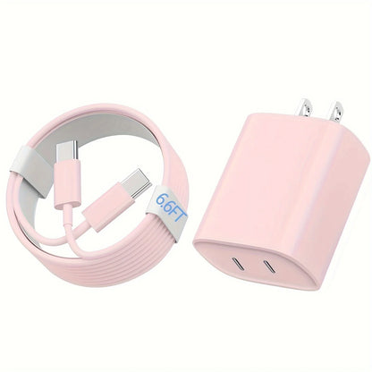 For iPhone16 Charger, 20W Dual Port USB C Charger With 6.6Ft Long USB C Charging Cable For IPhone 15 Pro Max/15 Pro/15/15 Plus