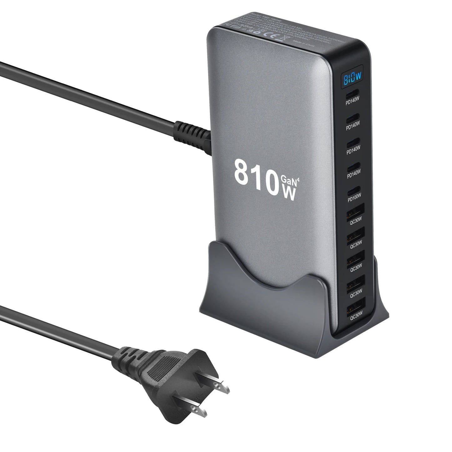 810W GaN Charger USB C Fast Desktop 10-port USB Type C PD3.1 Charger Fast Charging for iPhone Samsung Xiaomi Macbook