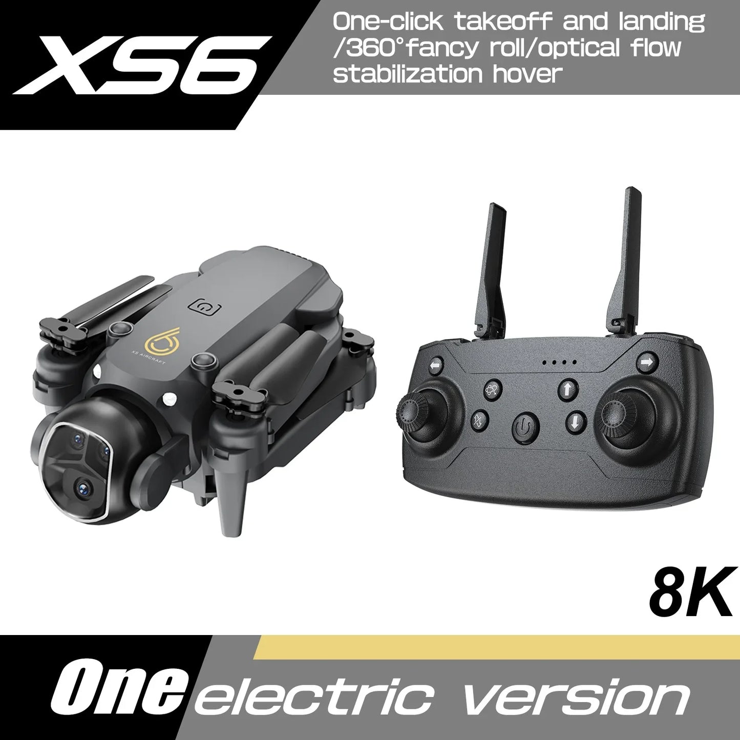 8K HD Dual Camera XS6 VR Drone – Brushless Motor & 5G WIFI, Optical Flow Positioning Mini RC Quadcopter Toy