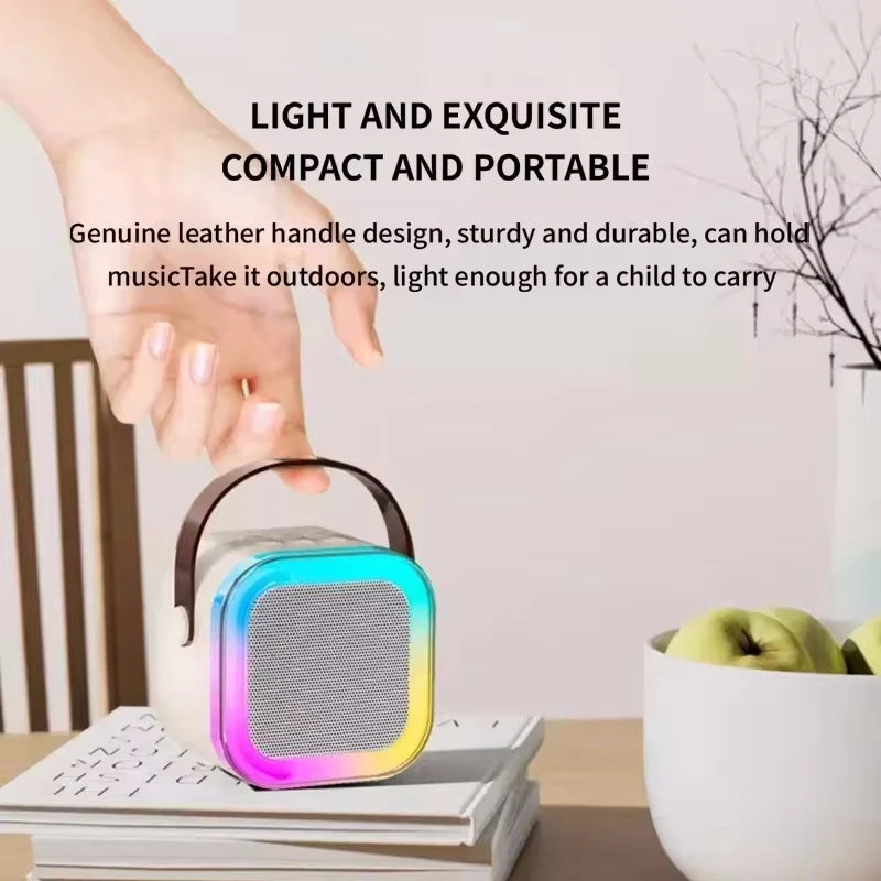 Mini Bluetooth Karaoke Speaker with Mic Portable LED Light Sound Box Music Player Family Singing Kids Gift