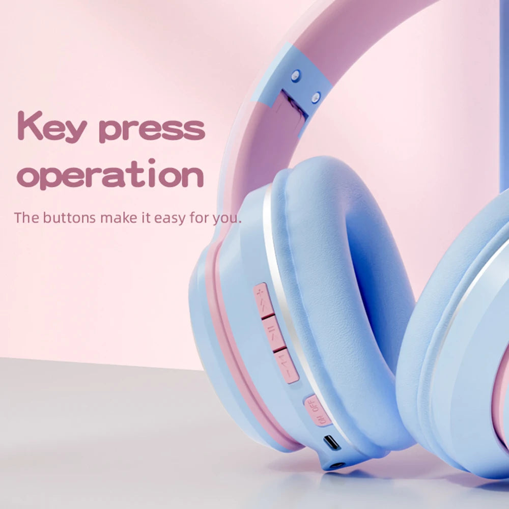 Fashion Wireless BT Headphone with Microphone Wired Memory Card Support Headset for Phone Tablet PC Laptop