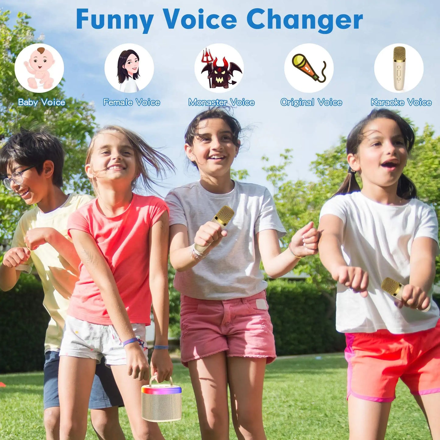Mini Karaoke Machine，Portable Bluetooth Speaker with 2 Wireless Microphones,Birthday Gifts Suitable for Girls Aged 4 to 12