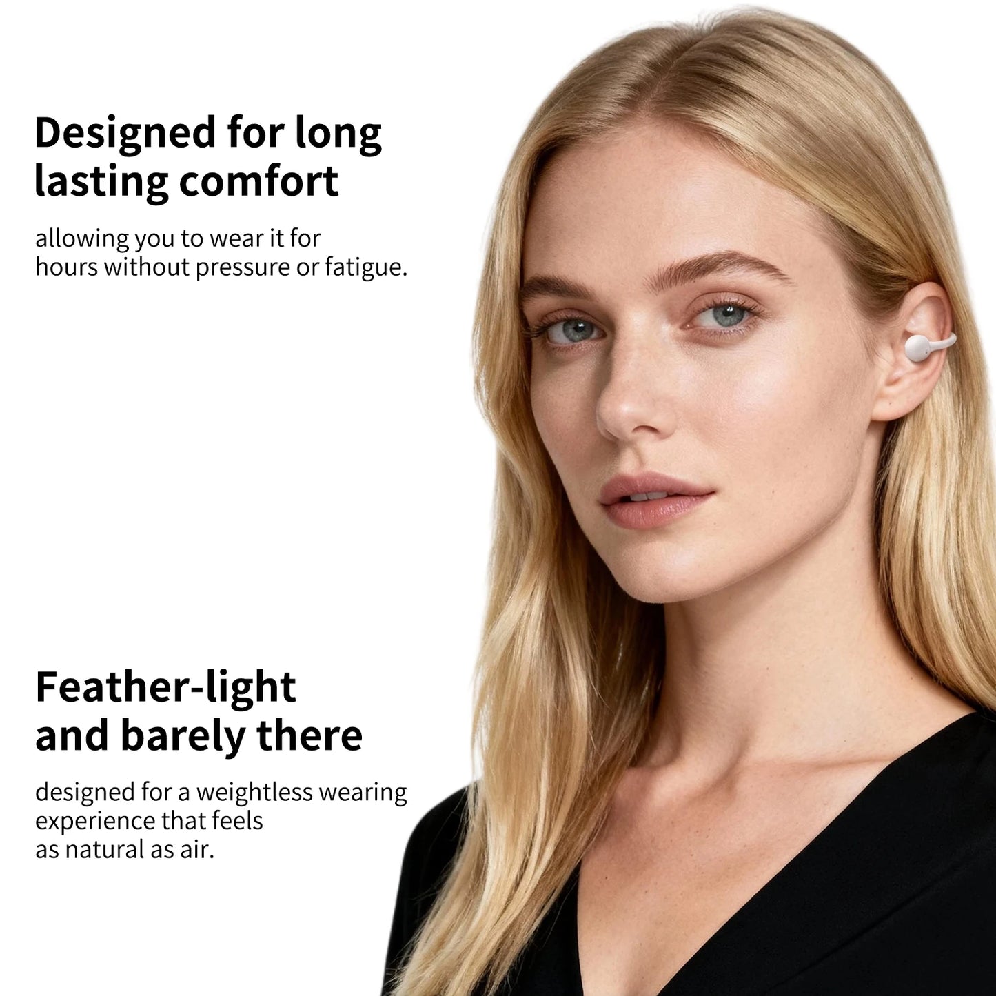 Ear Clip Wireless Bluetooth Earbuds, Crystal Clear Calls，Comfortable for Gym,  Cycling. Secure Fit, Stable for All-Day Use.