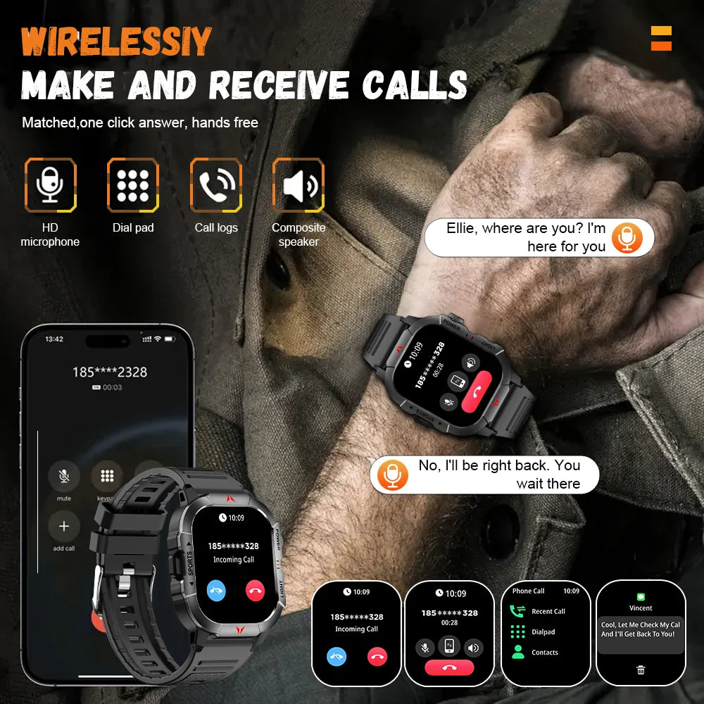 LAXASFIT New Smart Watch 2.01 Display Men Sports Watch LED Flashlight Bluetooth Call Health Monitor IP68 Waterproof Smart Watch