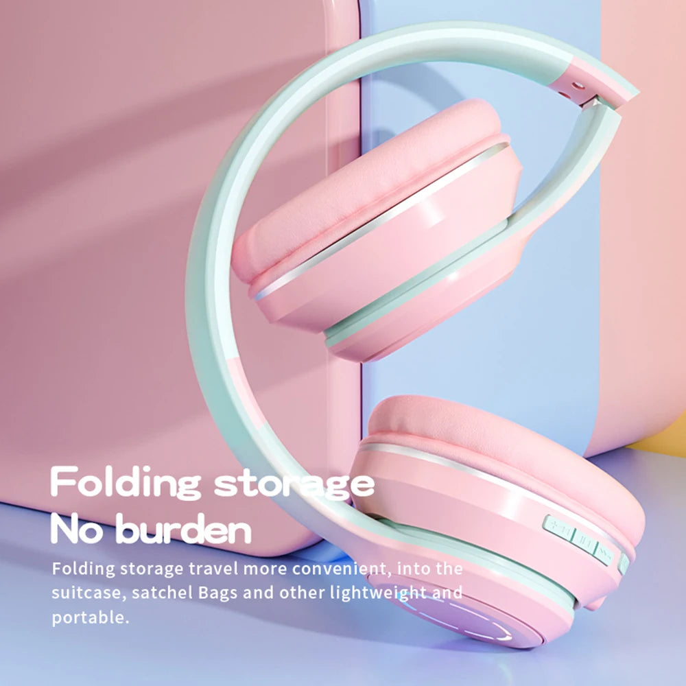 Fashion Wireless BT Headphone with Microphone Wired Memory Card Support Headset for Phone Tablet PC Laptop