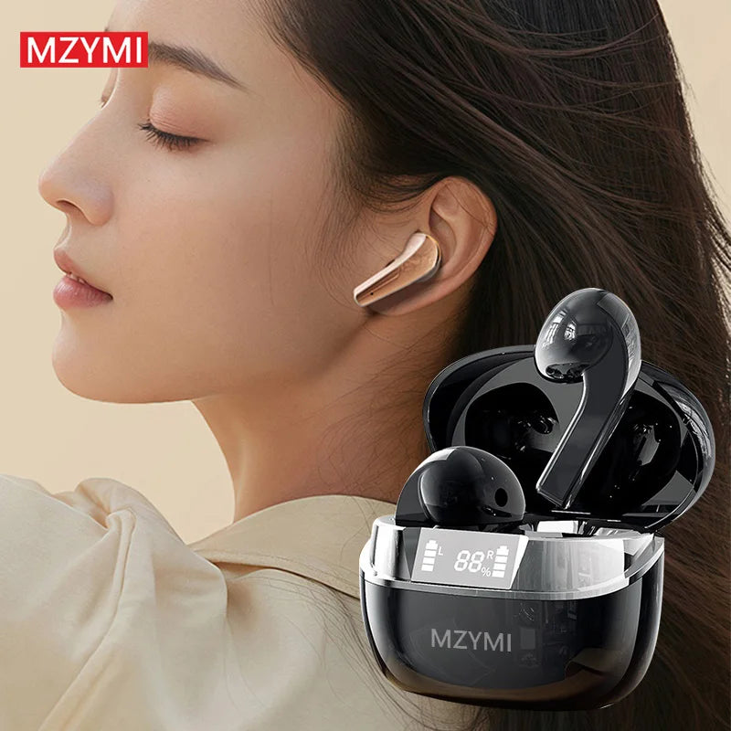 MZYMI Q13 Bluetooth Wireless Earphone ENC Noise Cancelling HD Call Headphone LED Digital Display Sport Gaming Headset With Mic