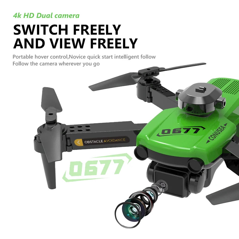 CONUSEA 0677 Dron Mini Drone 4k Drones with Dual camera HD 4k Optical Flow FPV WIFI Quadcopter Obstacle Avoidance RC Drones Toys