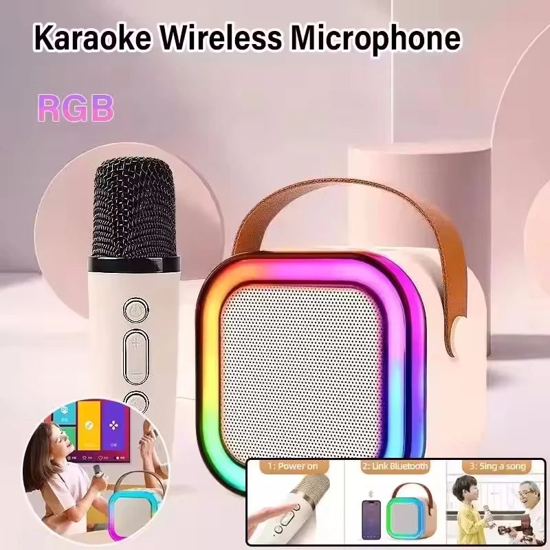 Mini Bluetooth Karaoke Speaker with Mic Portable LED Light Sound Box Music Player Family Singing Kids Gift