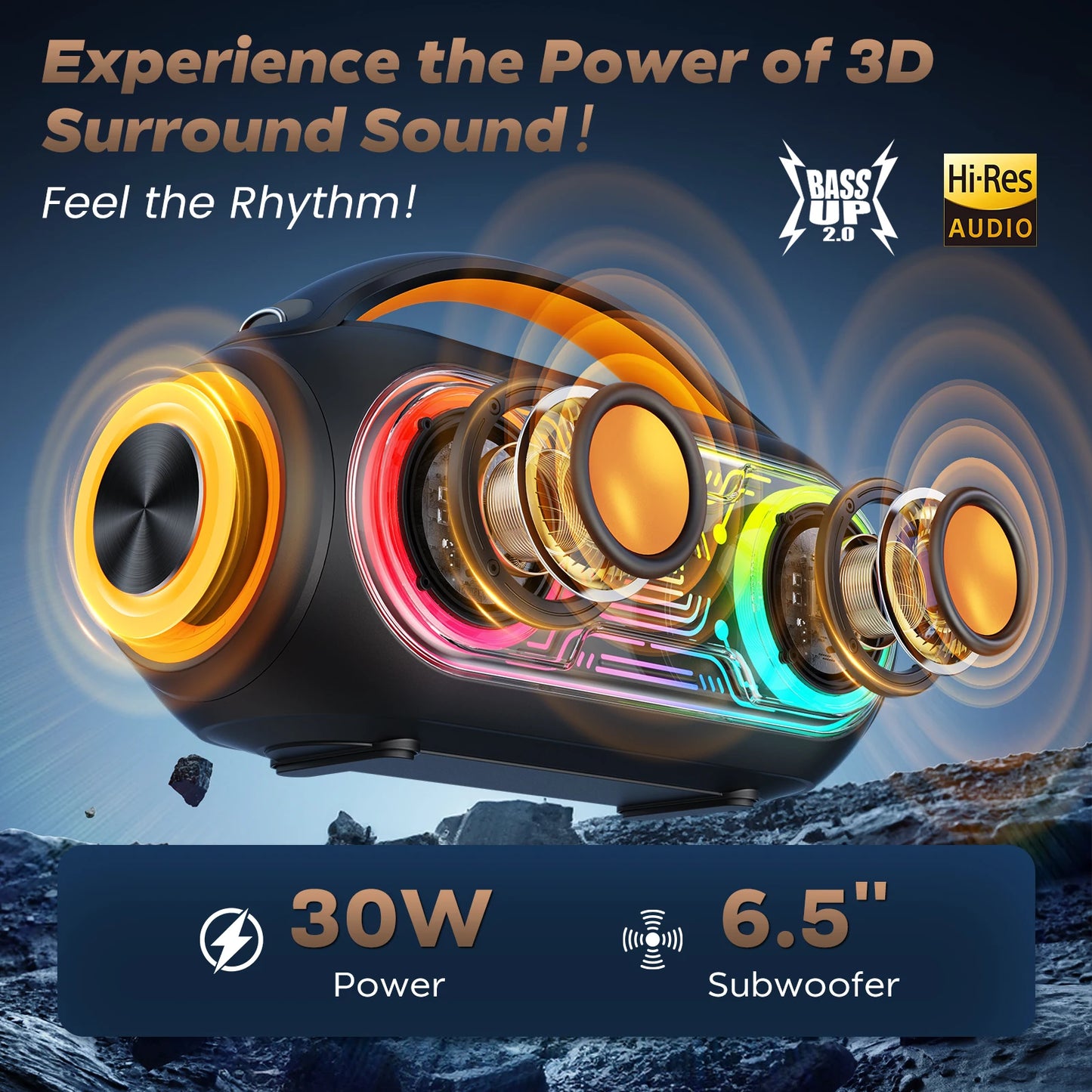 Portable Karaoke Machine with 2 Wireless Microphones, Bluetooth Speaker with Lights, Subwoofers for Home Party, 5 Voice Effects