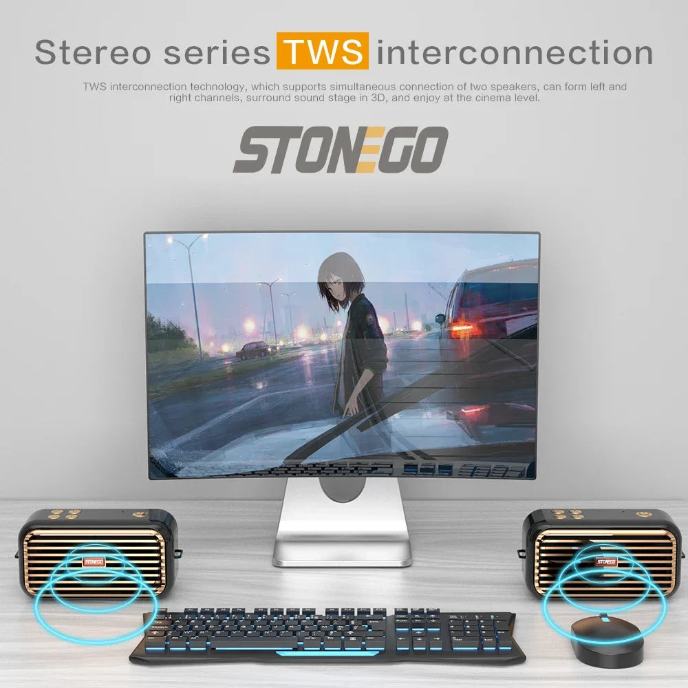 Wireless Bluetooth Speaker Stereo Sound Extended Bass Treble TWS Bluetooth 5.0 TF Card USB AUX Audio Input