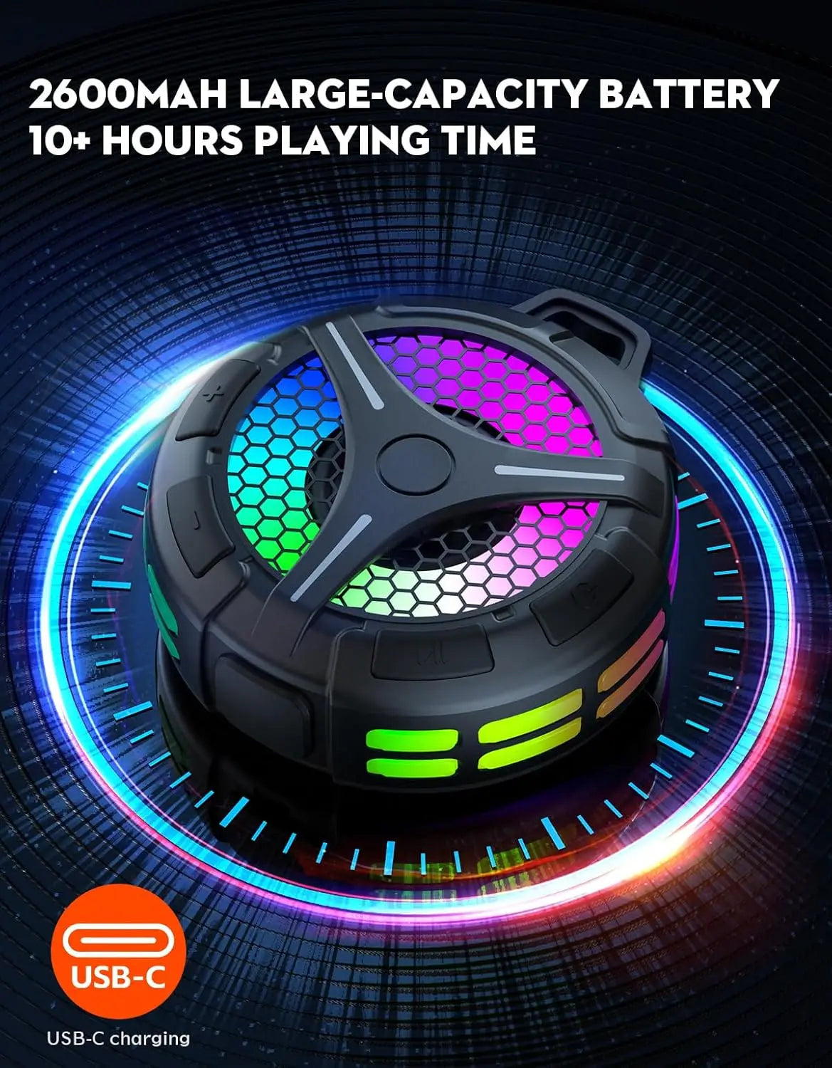 Waterproof Bluetooth Speaker IPX7, Shower Speaker Portable Wireless with Dynamic Lights, TWS Mode, Loud Stereo Sound,Robust Bass