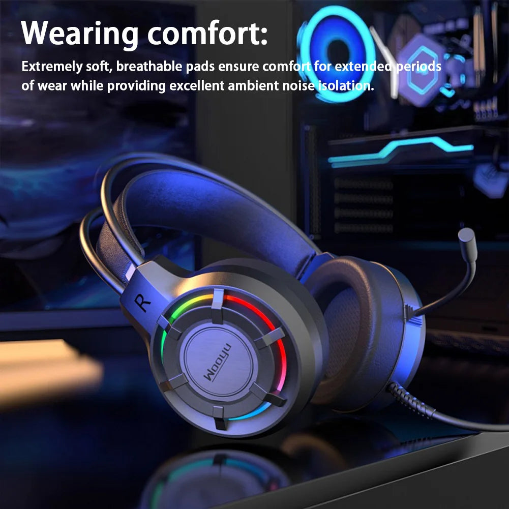 Wired Gaming Headset 7.1 Surround Over-Ear Headphone Noise Cancelling Deep Bass Stereo Headset with Mic for Computer PC