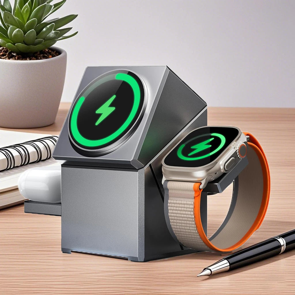 Portable Wireless Charging Station 3-in-1 30W Fast Charging Charger Stand，Suitable for iPhone 16 15series ，Watch Ultra&AirPods