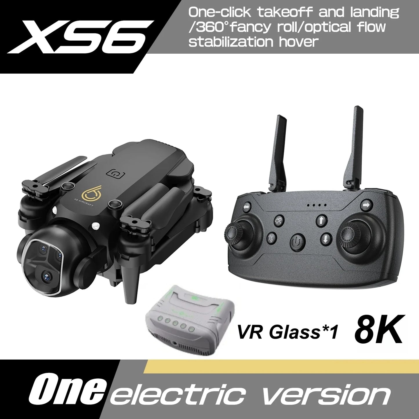 8K HD Dual Camera XS6 VR Drone – Brushless Motor & 5G WIFI, Optical Flow Positioning Mini RC Quadcopter Toy