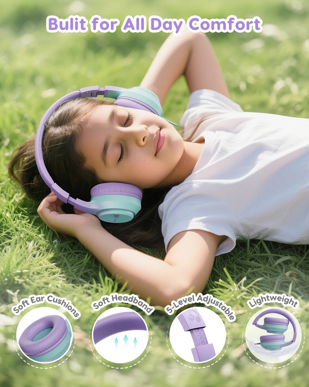 AWATRUE Kids Wired Headphones HK07 Stereo Sound Earphone with Mic Music Study Headset Limited Volume 74dB/85dB for Children