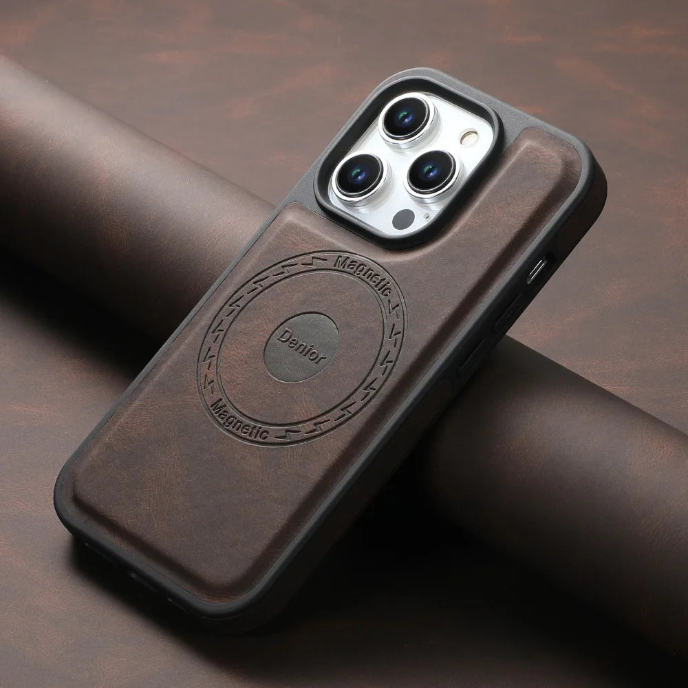 Magnetic Case for iPhone 16 15 14 13 12 Pro Max Plus Vintage Leather Cover for Magsafe Anti-konck Soft Shell iP16 Phone ./\';p